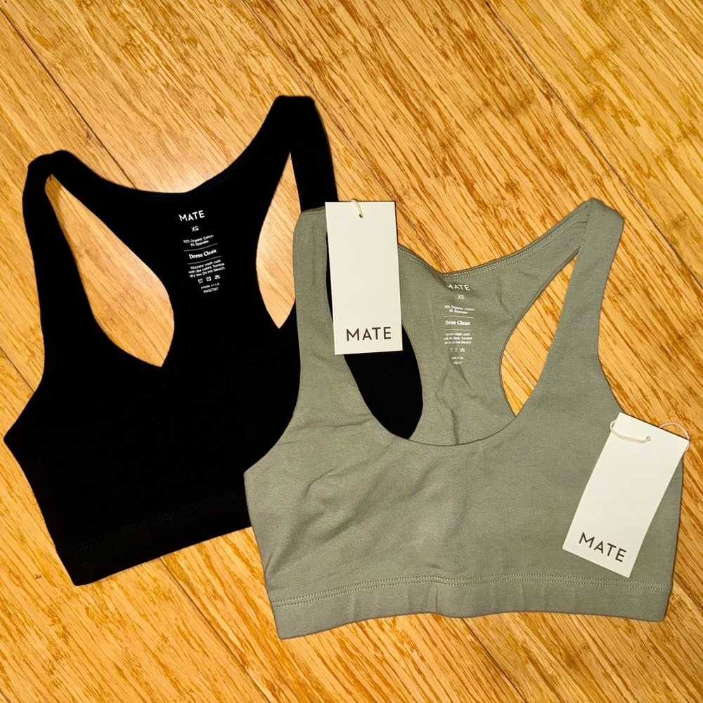 NWT XS BUNDLE: MATE the Label Organic Stretch Sports Bras in Sage & Black